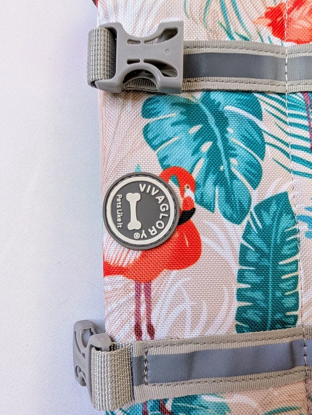 VIVAGLORY Dog Life Jacket Vest Size Small Flamingo Tropical Print NWT